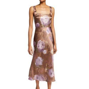 Vince Night Garden Square Neck Slip Midi Dress